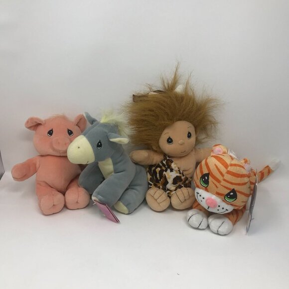 Precious Moments Other - Lot of Precious Moments Tender Tails Pig Caveman Donkey and Tiger Plush Beanies